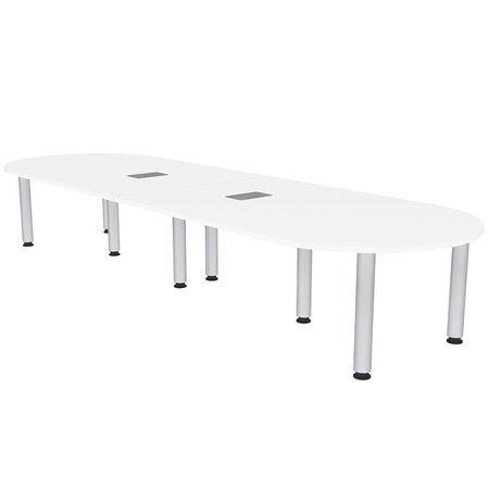 SKUTCHI DESIGNS 10 Person Racetrack Table with Silver Post Legs, Power And Data, 10 Ft Table, White H-RAC-46119PT-09-EL